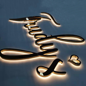 Outdoor 3d Gold Mirror Stainless Steel Channel Logo Salon Signs Led Light Up Backlit Letters