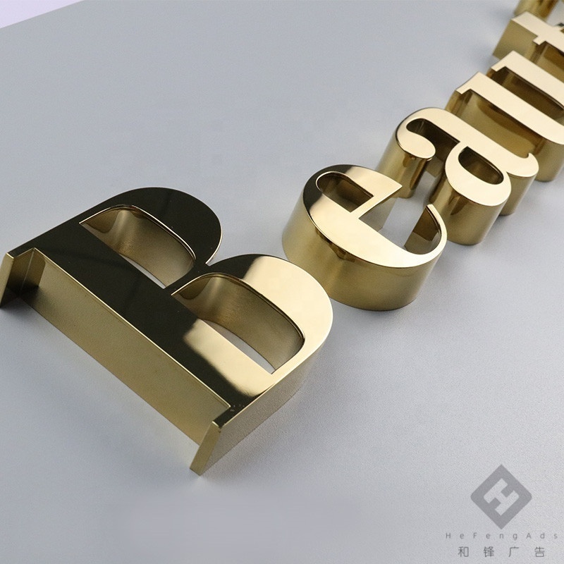 Customized Titanium Gold Mirror Stainless Steel Channel Letter Sign 3d Metal Letter