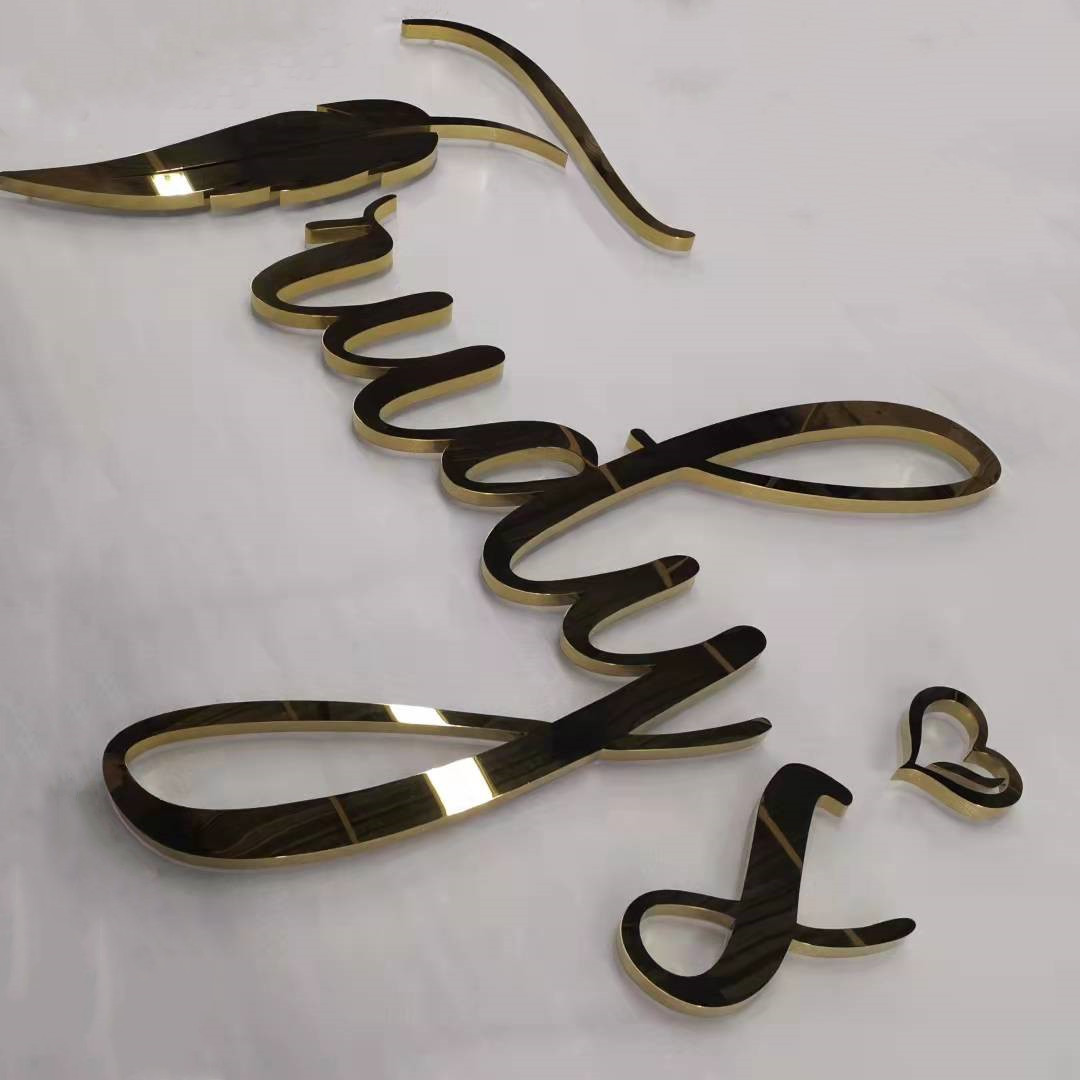 Outdoor 3d Gold Mirror Stainless Steel Channel Logo Salon Signs Led Light Up Backlit Letters