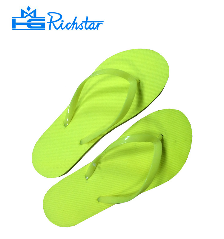 neon yellow pe sole pvc strap plain woman flip flops