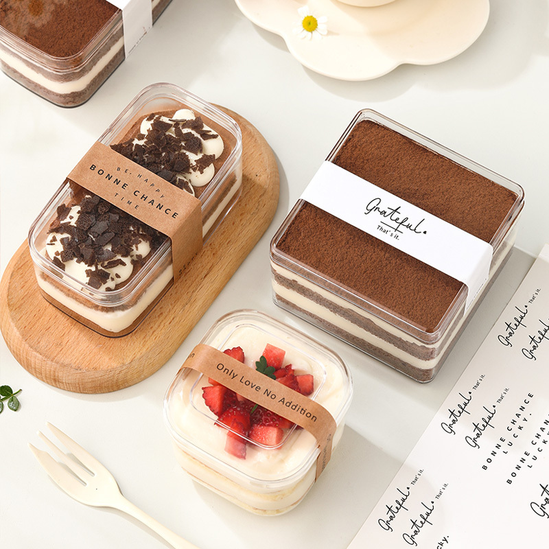 Wholesale Transparent Square Ps Plastic Tiramisu Dessert Cake Box