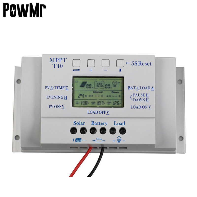 T40 40A LCD USB 5V Solar Charge Controller 12V/24V Dual timer Control Solar Panel Batteries Charger PWM Solar Controller