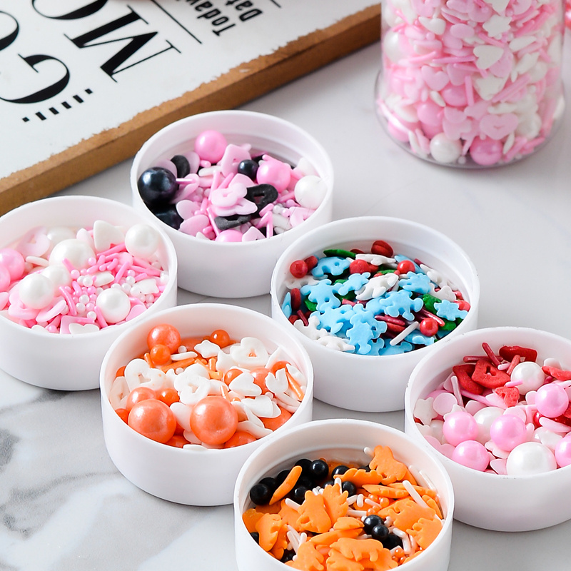 Manufacturer confetti candy edible sprinkles candy mix jimmies sugar beads wholesale cutting shaped sprinkles with round shaped