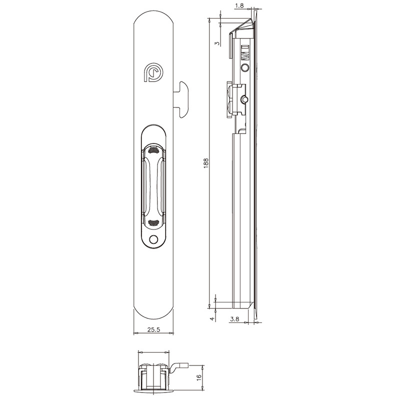 3H European Modern style sliding door lock latch lock