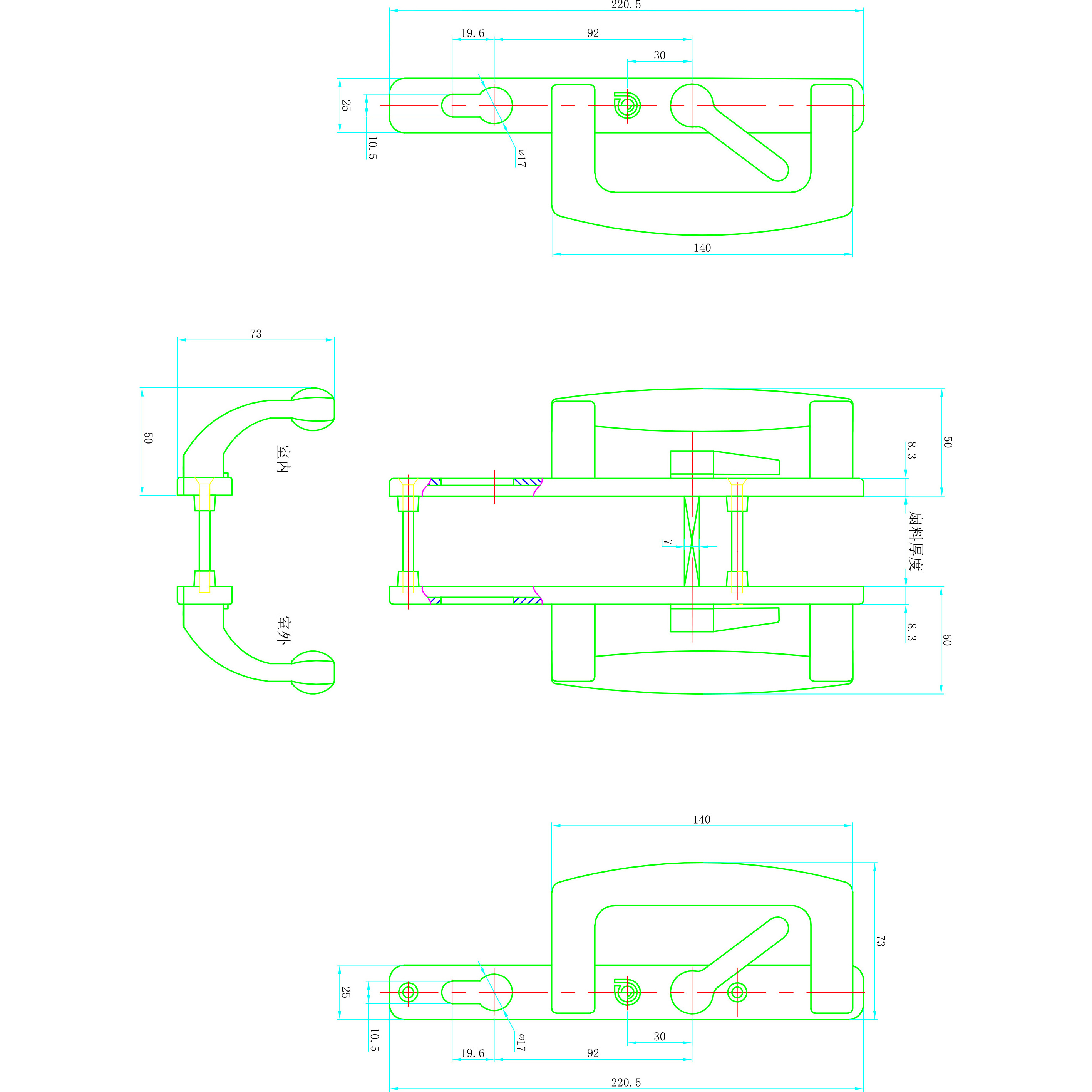 UPVC sliding door  use aluminum lockable pull handle for multi point lock system--PSTG05