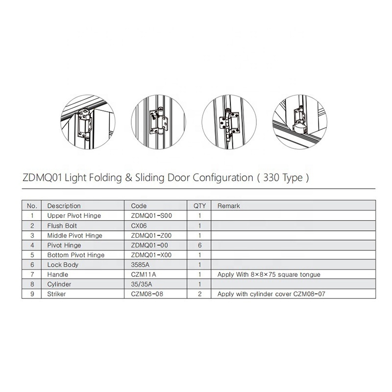 Fabricator Aluminum Profile accessories Bi-Folding Door Accessories Set