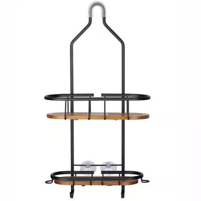 Bathroom Storage Organizer 2 Tier Metal And Wood Hanging Over the Shower Caddy