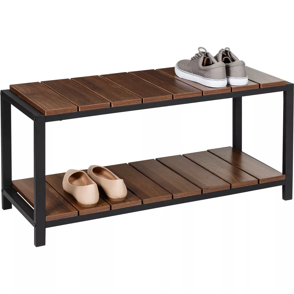 Home Organization Entry Living Room 2 Tier Metal Shoe Storage Bench Rack Organizer