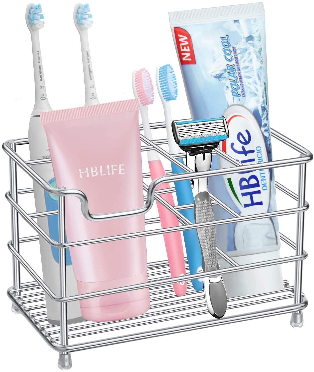 Unique Stainless Steel Bathroom Toothpaste Holder Stand Storage Rack Metal Toothbrush Holder