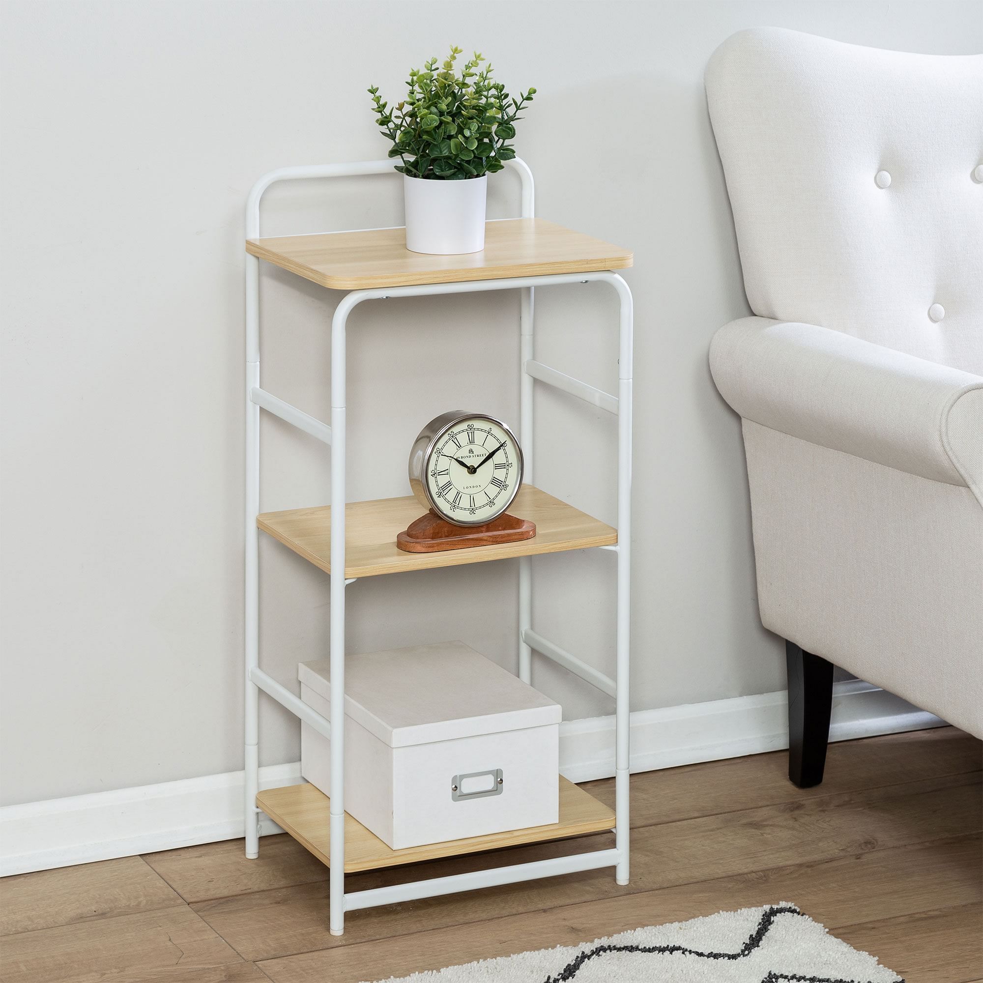 Home Organization Decorative White 3-Tiers Wood Metal Shelf for living room bedroom