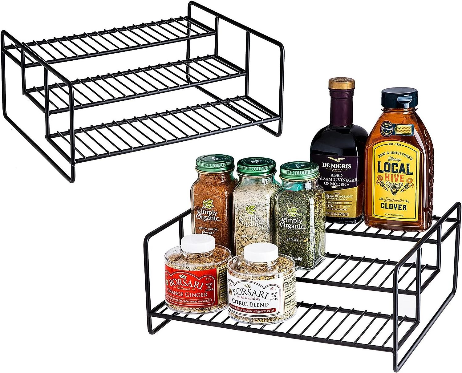 Kitchen Cabinet Pantry Organizer Step Rack Countertop Black Metal Wire 3 Tier Pantry Spice Rack enchant accessories