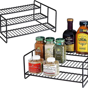 Kitchen Cabinet Pantry Organizer Step Rack Countertop Black Metal Wire 3 Tier Pantry Spice Rack enchant accessories