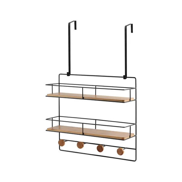 Over The Door Wall Mounted Multi-Purpose Metal And Bamboo Hanging Storage Basket Shelf Rack