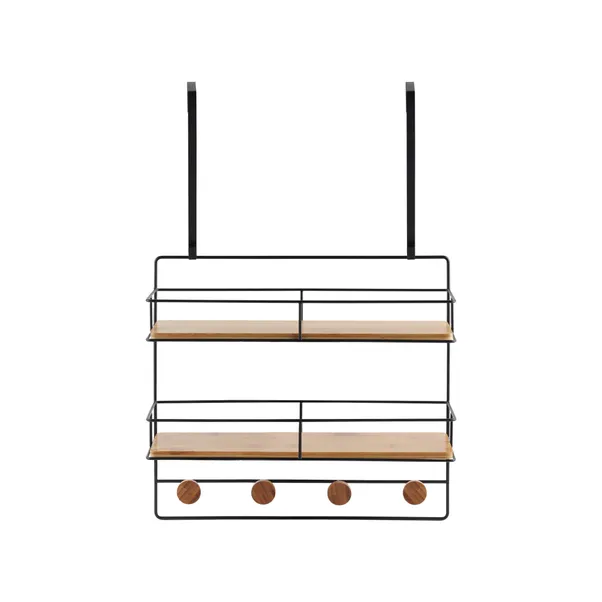 Over The Door Wall Mounted Multi-Purpose Metal And Bamboo Hanging Storage Basket Shelf Rack