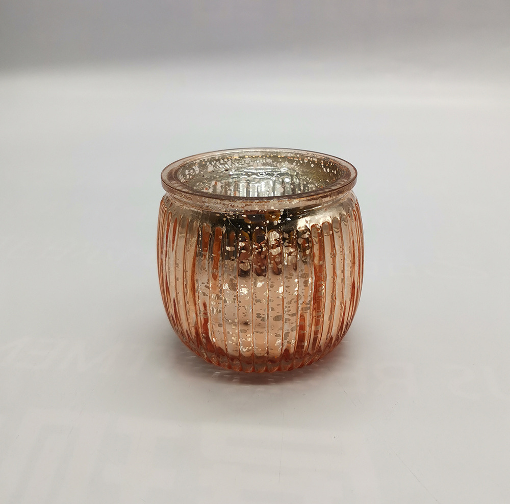 Autumn Haverst Electroplated Gold Rose Gold Amber Glass Votive Candle Holder for Fall Decor