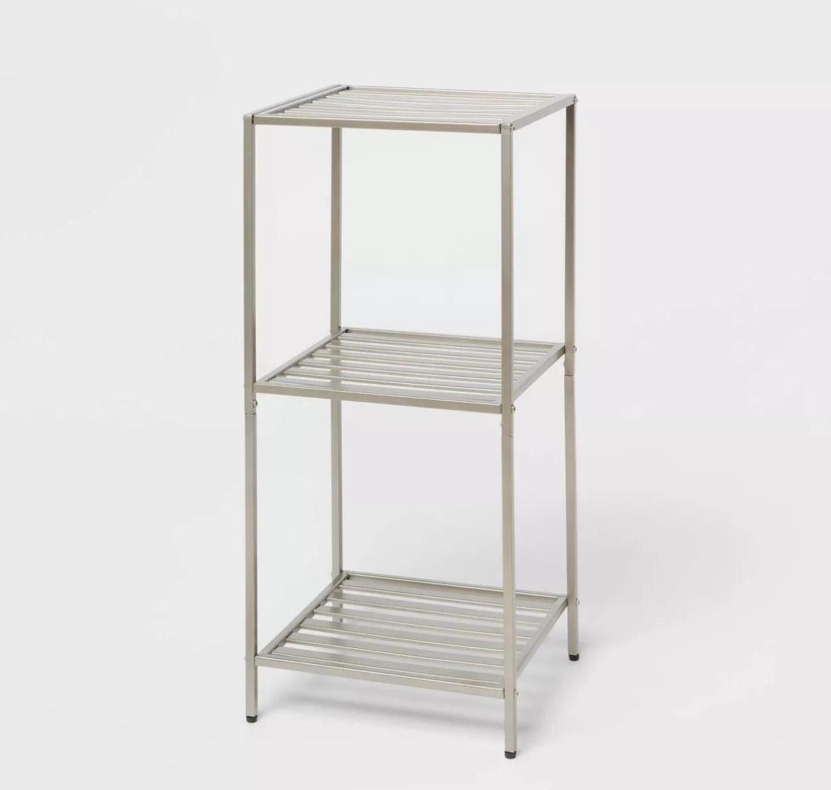 Bathroom Laundry Storage Tower Brushed Nickel 3 Tier Metal Rack Shelf