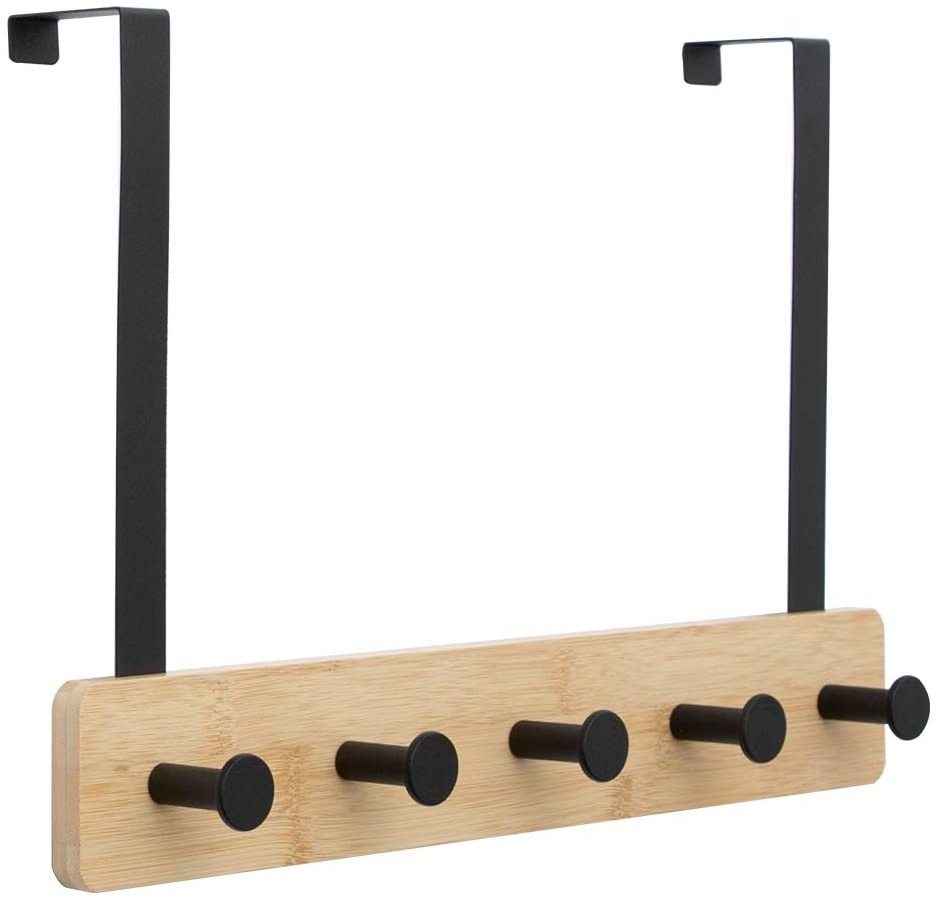 High Quality Black Metal Bamboo Over The Door Hooks Coat Towel Rack Hanger with 5 hooks