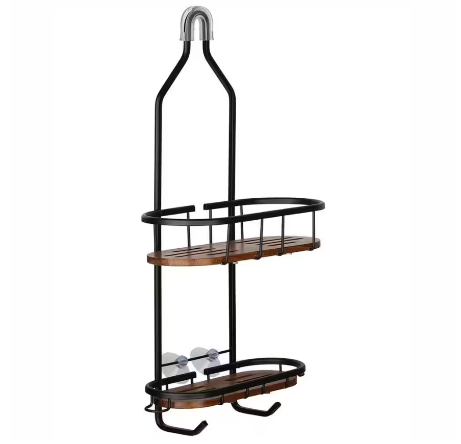 Bathroom Storage Organizer 2 Tier Metal And Wood Hanging Over the Shower Caddy