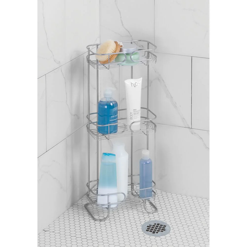 Kitchen Living Room Bathroom Organizer Metal 3 tier Metal Bath Storage shelf Rack Floor Shower Caddy