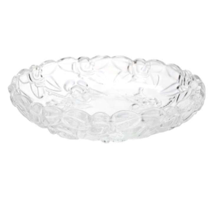 Vintage Flower Petals Unusual Fruit Plate Clear Glass Dish for Foof Container