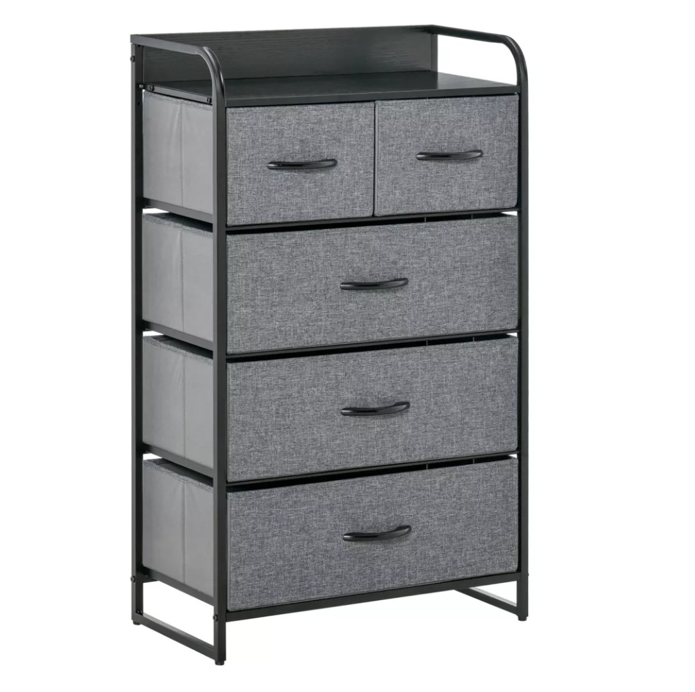 Hallway, Bedroom and Closet Black Steel Frame Grey 4-Tier Storage Organizer 5-Drawer Fabric Dresser Tower