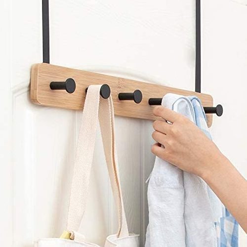 High Quality Black Metal Bamboo Over The Door Hooks Coat Towel Rack Hanger with 5 hooks