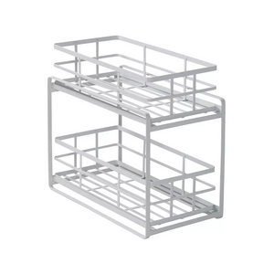 Kitchen Countertop Cabinet Under The Sink Storage Shelf 2 Tier Flat Wire Sliding Basket Organizer