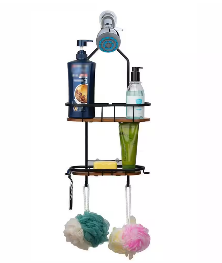 Bathroom Storage Organizer 2 Tier Metal And Wood Hanging Over the Shower Caddy