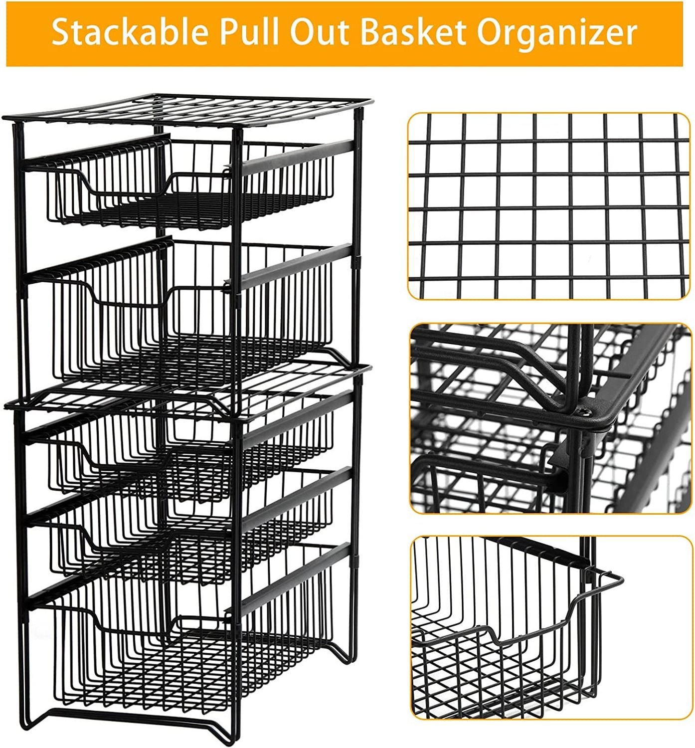 Countertop 2 Tier Under Sink Organizer Sliding Pull Out Shelves Stackable Kitchen Cabinet Organizer with Drawer