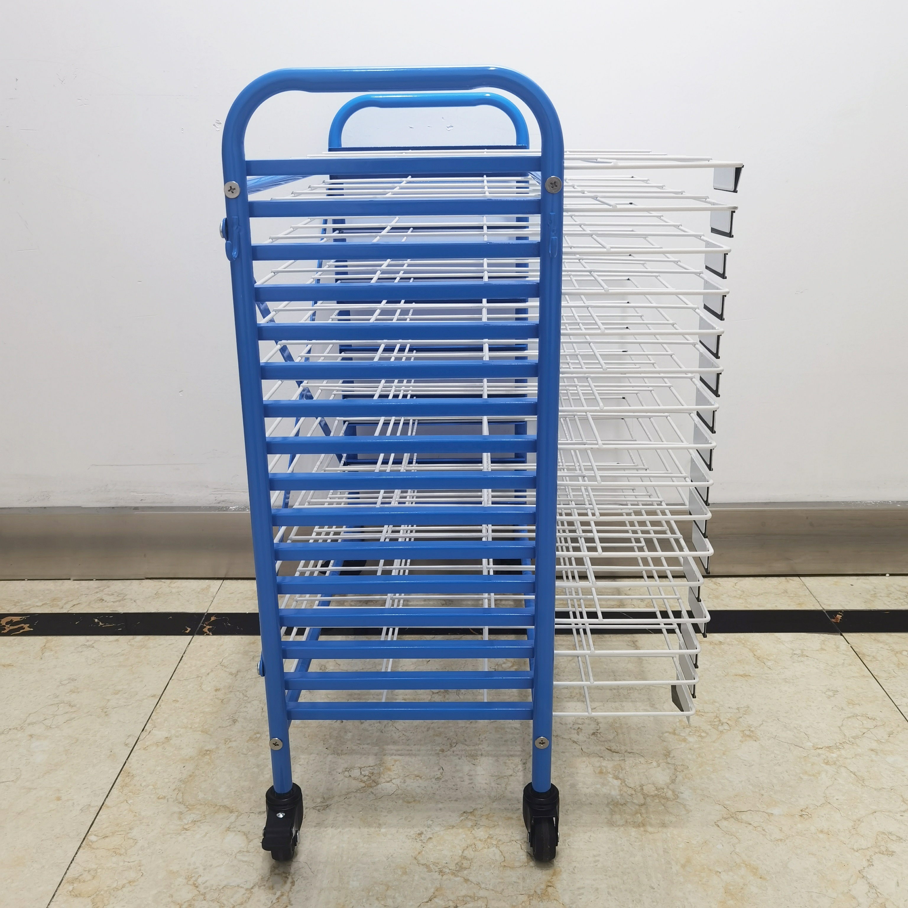 New Design Small Stackable Wall Mount or Tabletop  Flexible Metal Wire Art Drying Rack with 16 Shelves and wheels