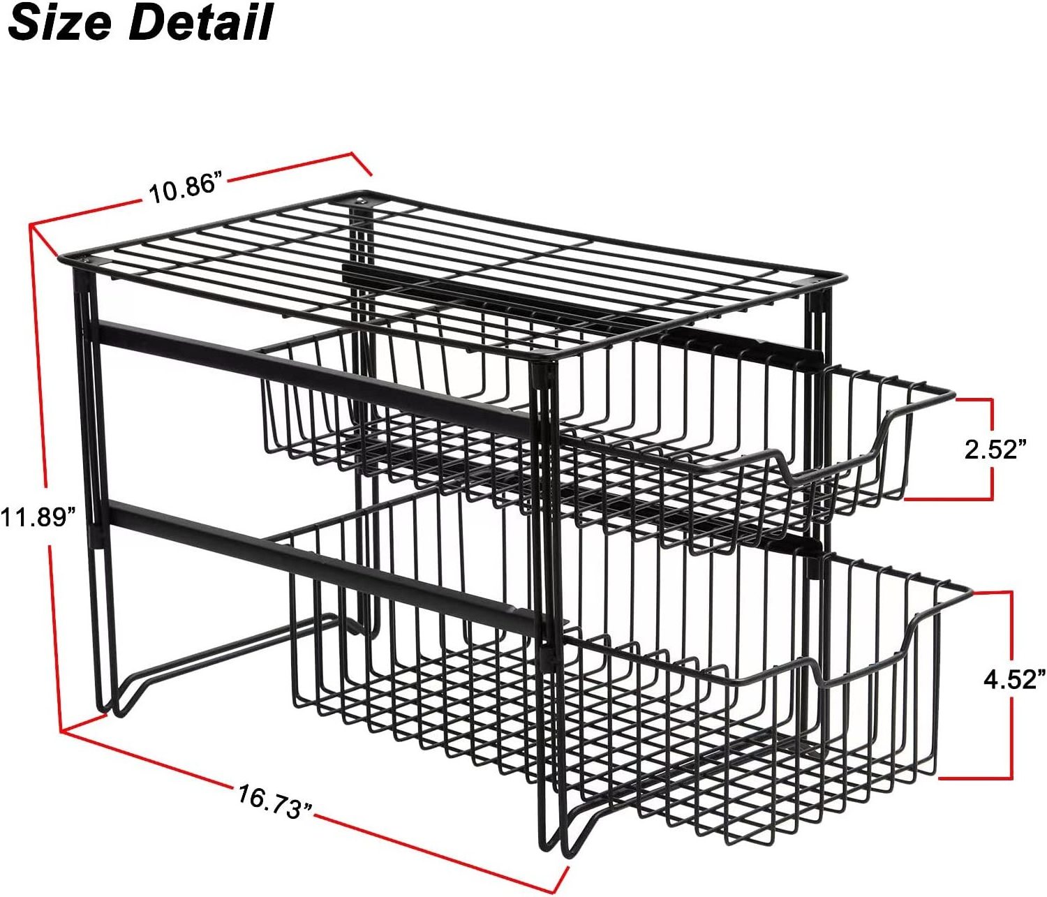 Countertop 2 Tier Under Sink Organizer Sliding Pull Out Shelves Stackable Kitchen Cabinet Organizer with Drawer