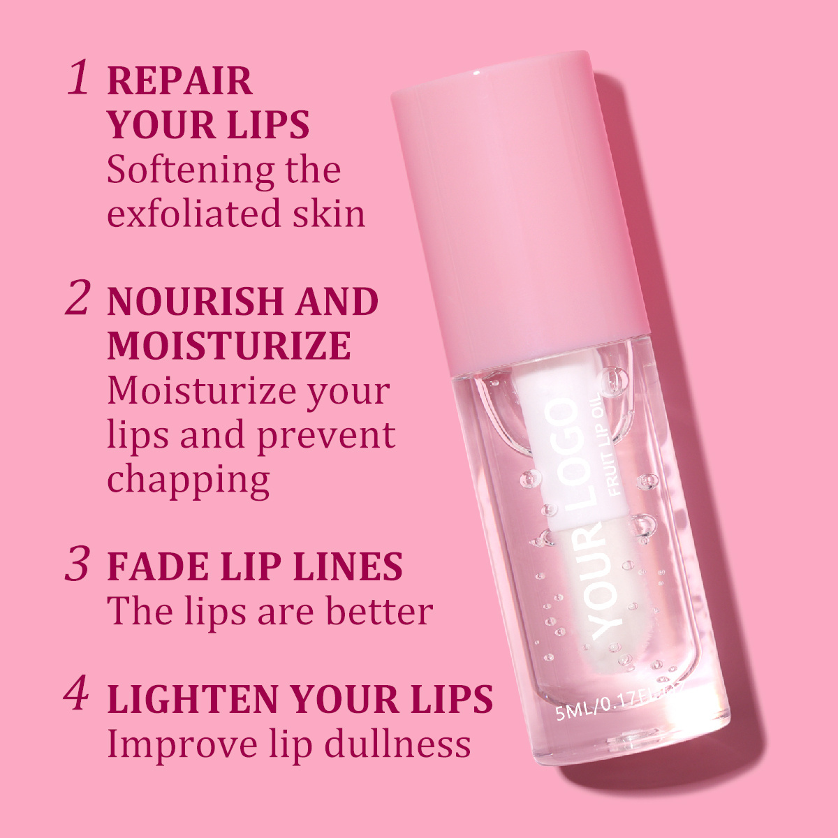 New Natrual Shine Tint Moisturizing Lip Oil Private Label Vegan Lip Care Clean& Hydrates &Nourishes Non-Sticky Lip Oil