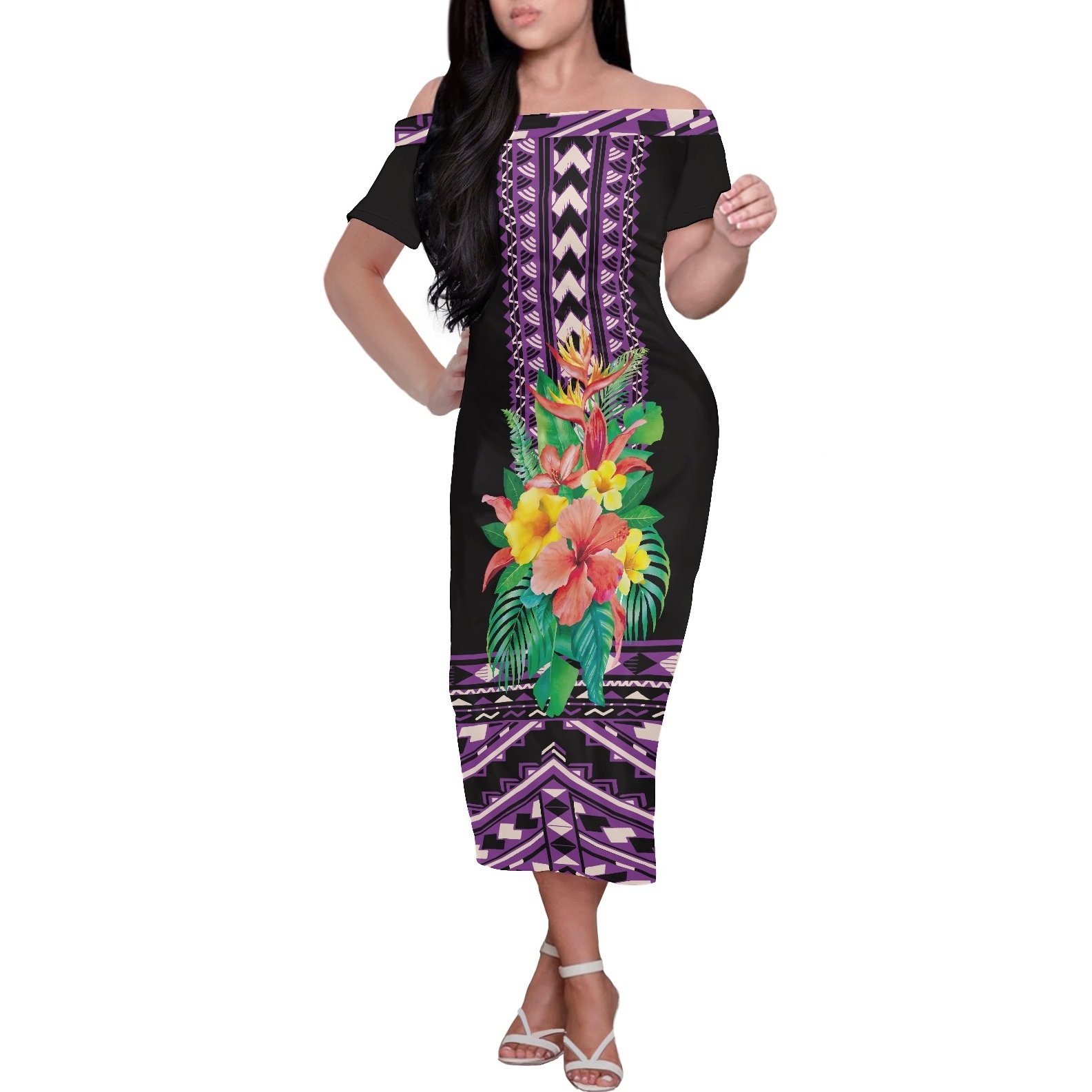 Custom MOQ 1 Bodycon Dress Women Polynesia Tribal Floral Print Women Bodycon Dress Wholesale Customized Summer Dress For Women