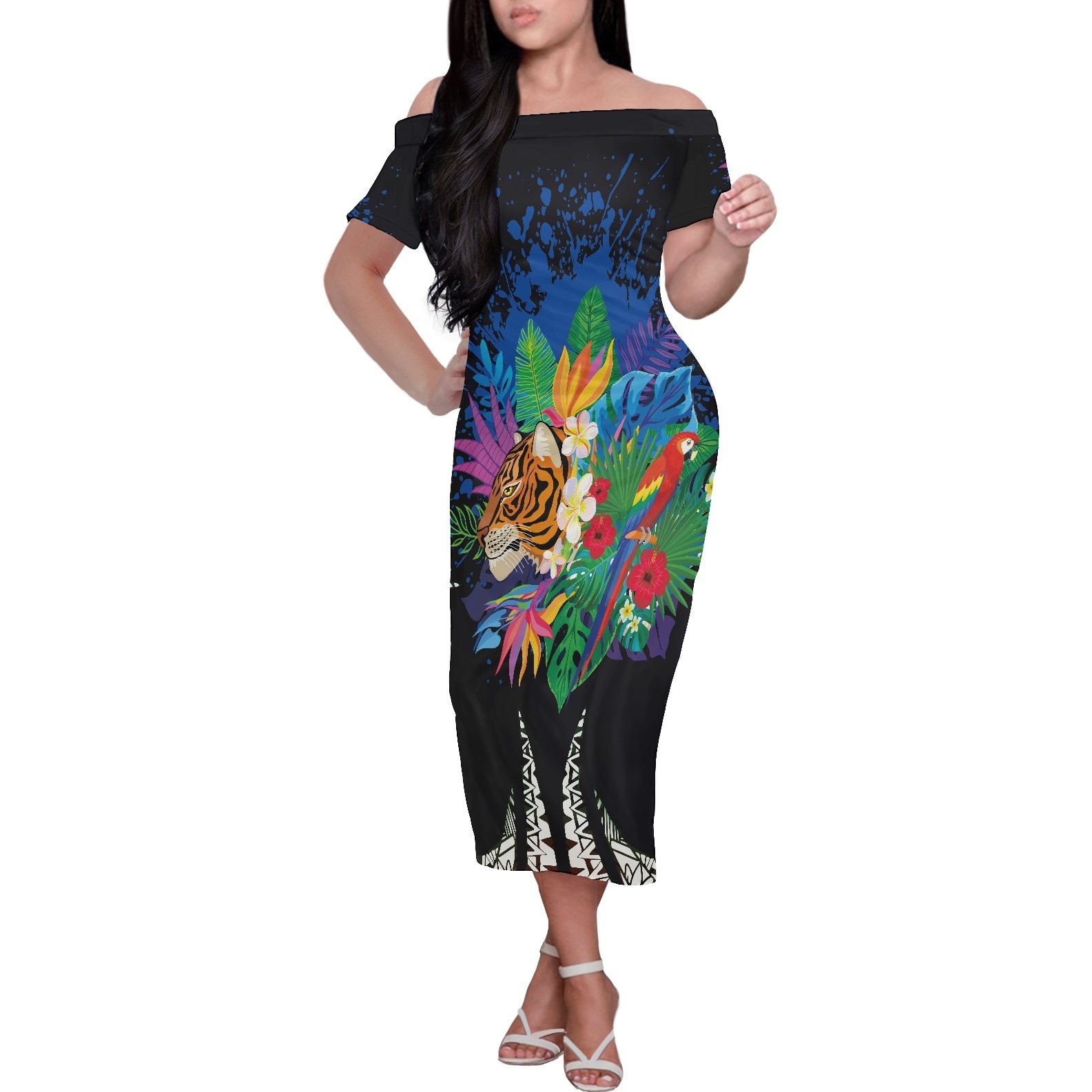 Custom MOQ 1 Bodycon Dress Women Polynesia Tribal Floral Print Women Bodycon Dress Wholesale Customized Summer Dress For Women