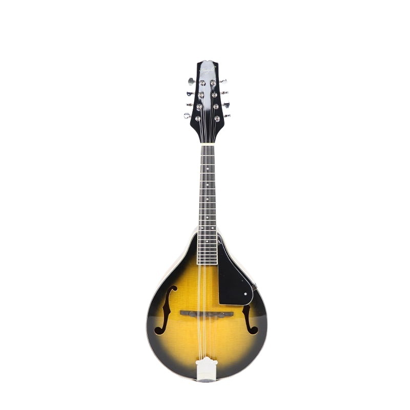 Hand-carved vintage mandolin, yellow-brown 8-string acoustic mandolin with big bag