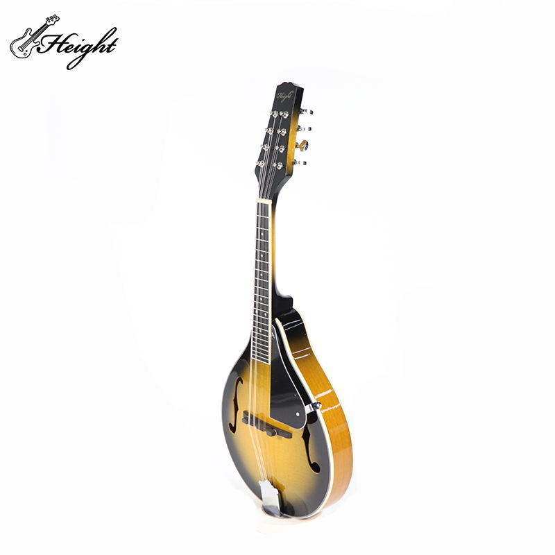 Hand-carved vintage mandolin, yellow-brown 8-string acoustic mandolin with big bag