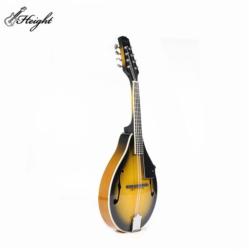 Hand-carved vintage mandolin, yellow-brown 8-string acoustic mandolin with big bag