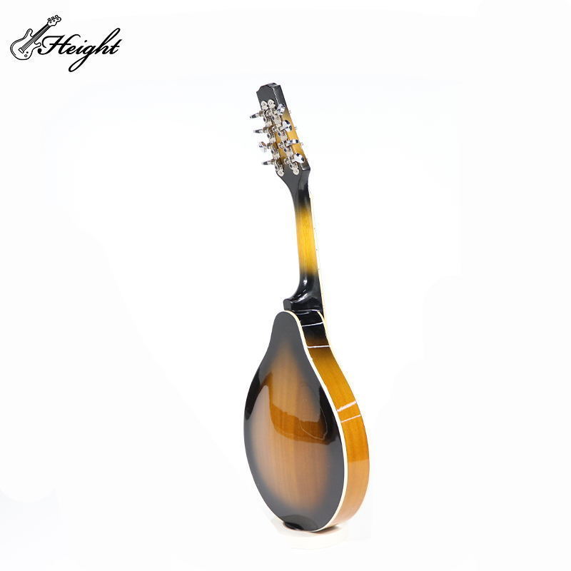 Hand-carved vintage mandolin, yellow-brown 8-string acoustic mandolin with big bag