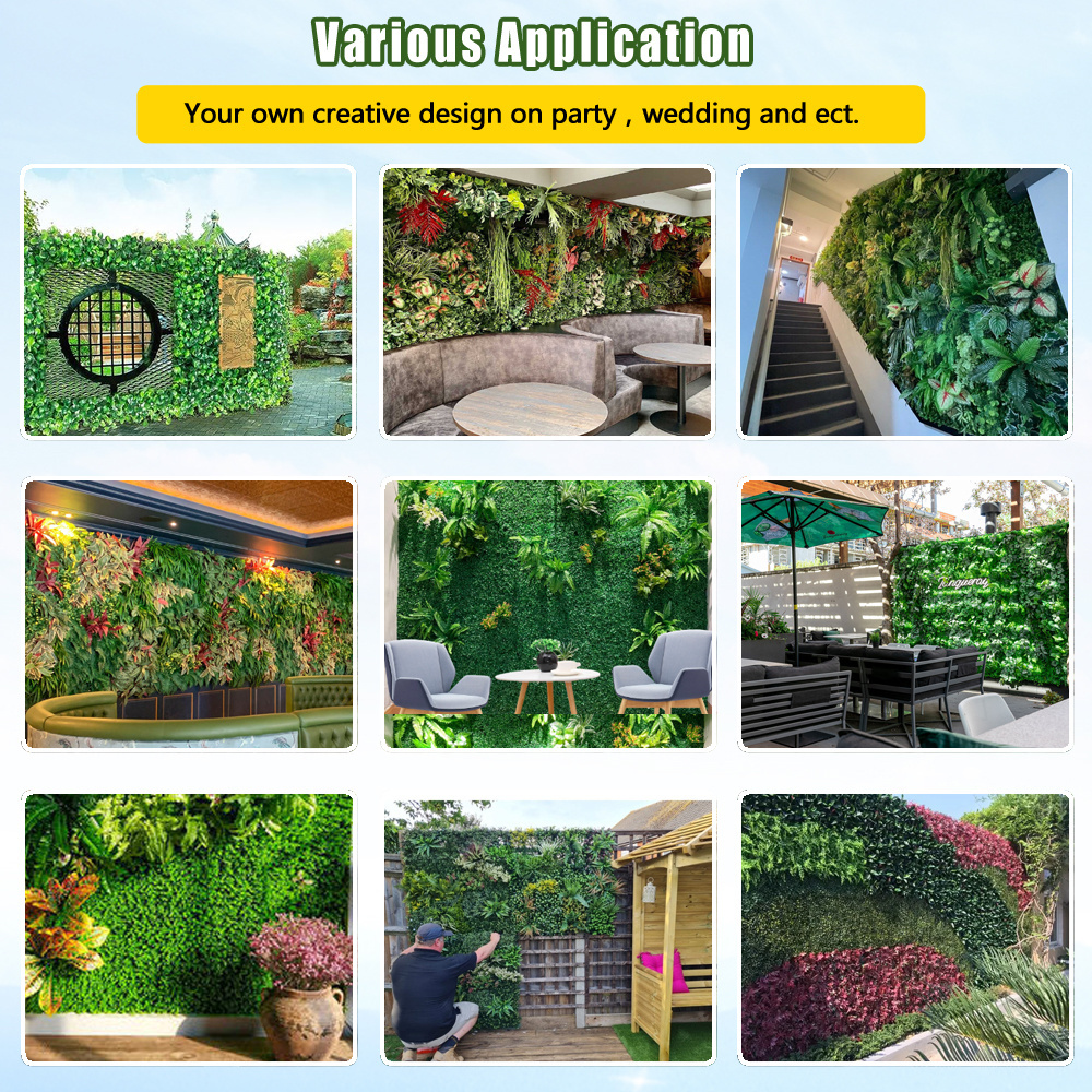 Factory price greenery wall hanging plant UV fire artificial grass wall plastic panels for outdoor decor