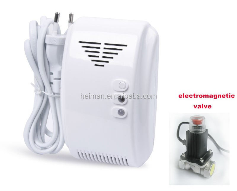 Heiman plastic cover fire alarm cooking gas leak detector + valve for home kitchen Natural / LPG gas leak alarm