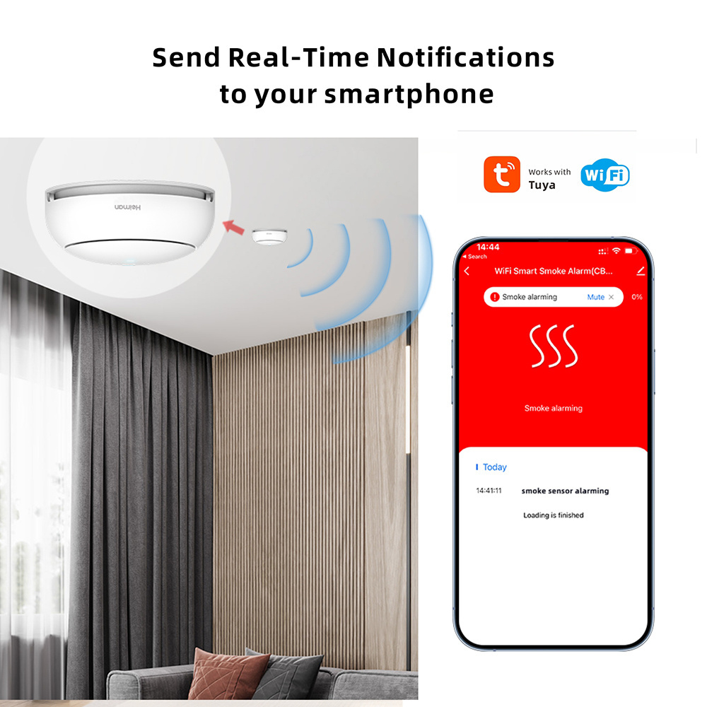 App Control Wireless Tuya Wifi Smoke Detector  Smart Smoke Alarm with Networking Button Smoke Sensor DC3V Lithium Battery