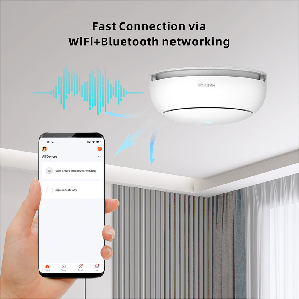 App Control Wireless Tuya Wifi Smoke Detector  Smart Smoke Alarm with Networking Button Smoke Sensor DC3V Lithium Battery