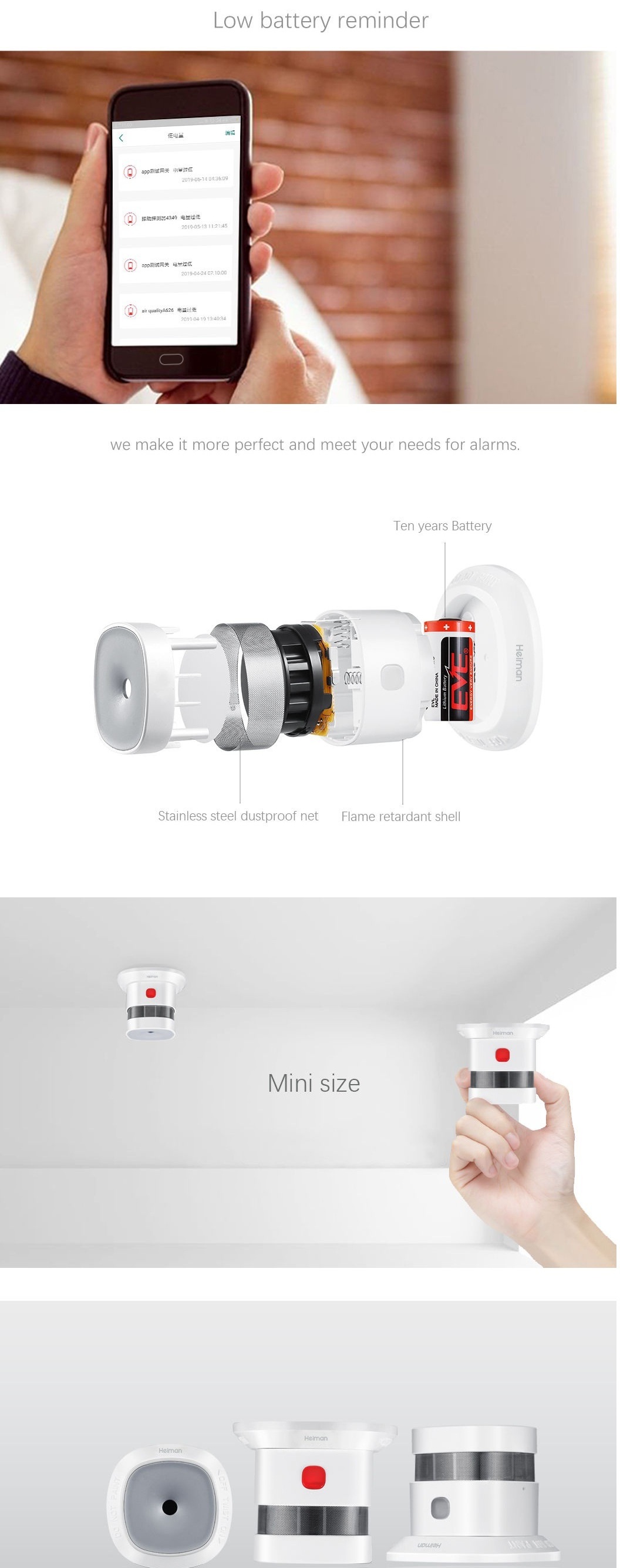 Heiman matter series wireless mini smoke alarm door contact co detector alarm pir motion sensor