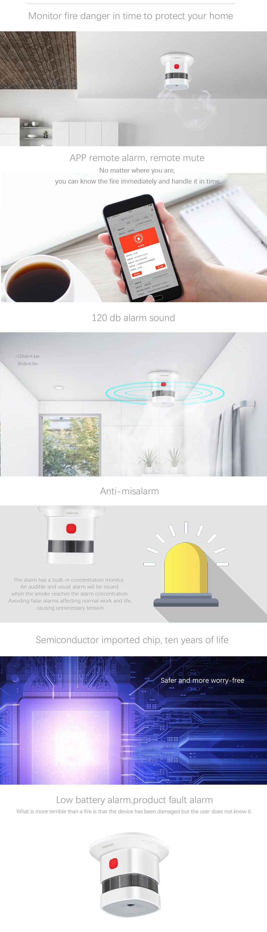 Heiman matter series wireless mini smoke alarm door contact co detector alarm pir motion sensor