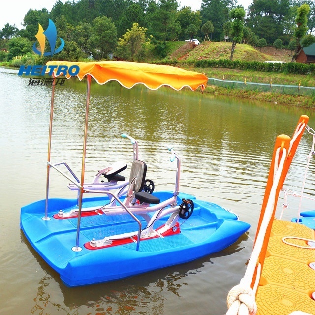 PE pontoon boat two person plastic boat water surfing pedal bike for sale