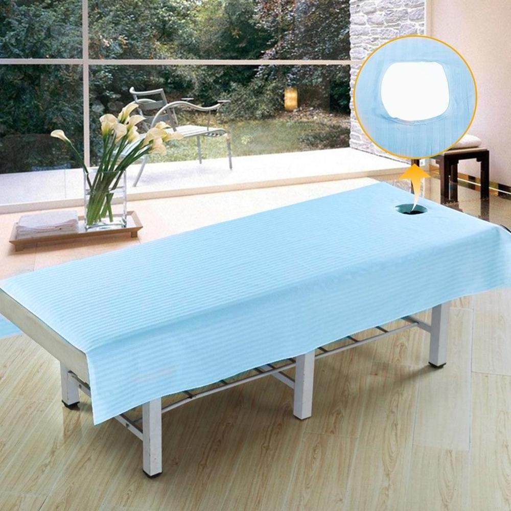 Wholesale 1CM Cotton Sateen Stripe SPA Massage Table Flat Sheet with Face Hole