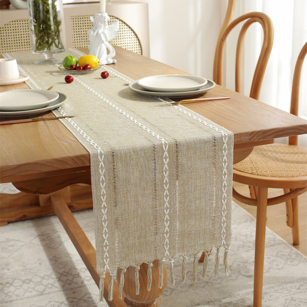 Linen Farmhouse Macrame Table Decoration Cloth Hand Woven Wedding Banquet Table Runner