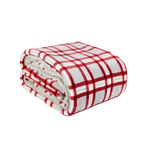 Custom Red Plaid Pattern Reversible Warm Plush Sherpa Fleece Blanket For Winter