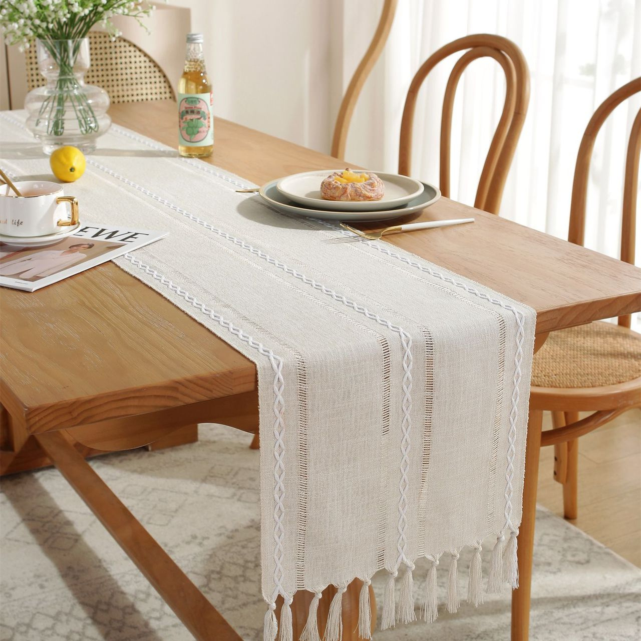 Linen Farmhouse Macrame Table Decoration Cloth Hand Woven Wedding Banquet Table Runner