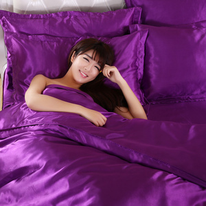 Soft Silky Satin Solid Purple 4pc Deep Pocket Bedding Set for Queen Bed